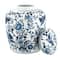 Hello Honey® 8" Blue & White Decorative Bird Ceramic Ginger Jar with Lid